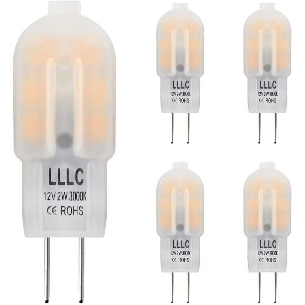 5 x G4 LED Bulbs 2w Equivalent 20w Replacement for Halogen Capsule 12v with Frosted Cover Warm White