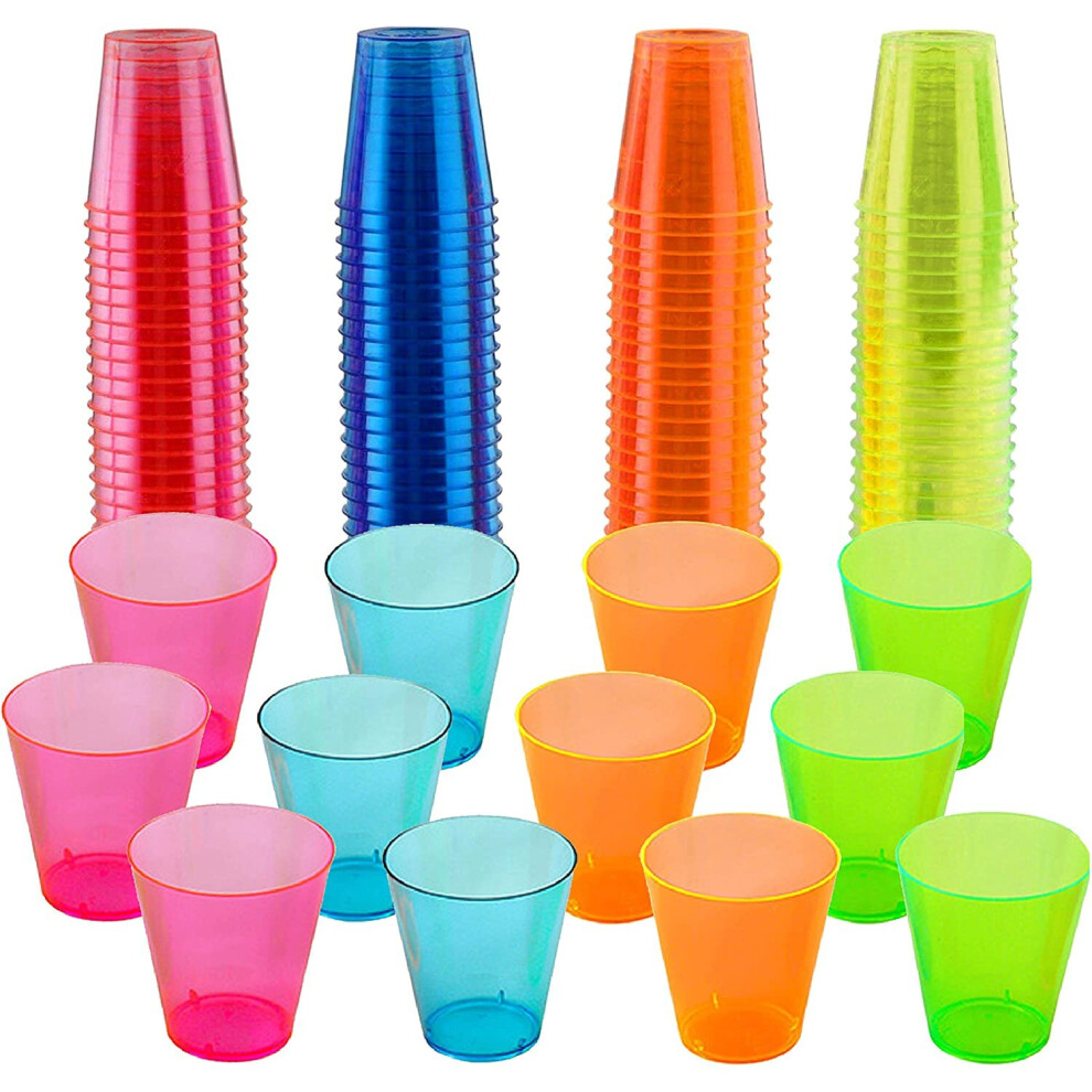 Matana - 300 Glow in The Dark Multi-Use Neon Plastic Shot Glasses - 30ml