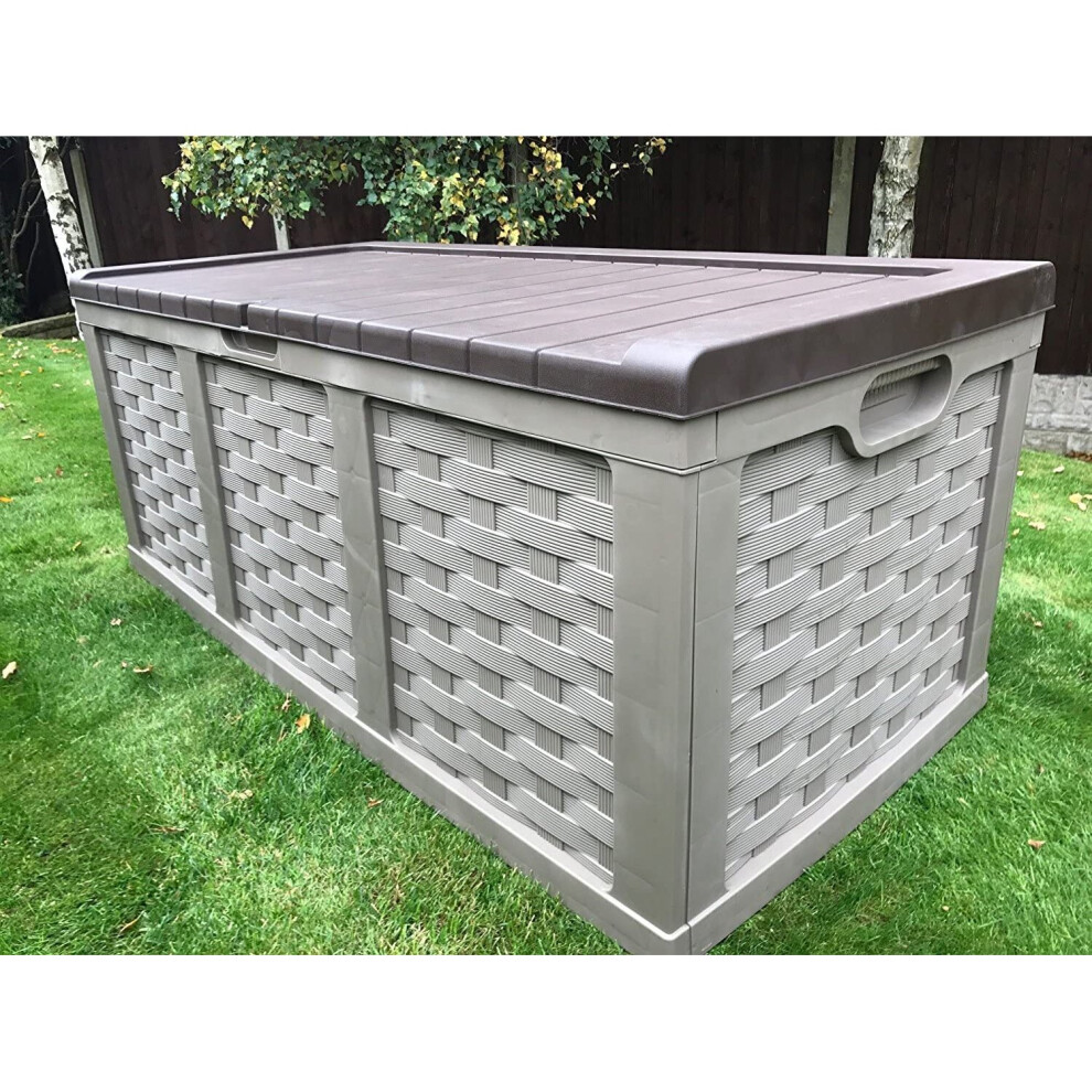 Starplast Jumbo XXL Rattan Style Outdoor Garden Storage Box With Piston Lid & Fully Water Proof