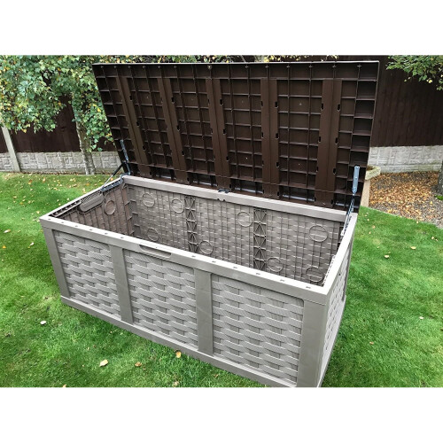 Starplast Jumbo XXL Rattan Style Outdoor Garden Storage Box With Piston