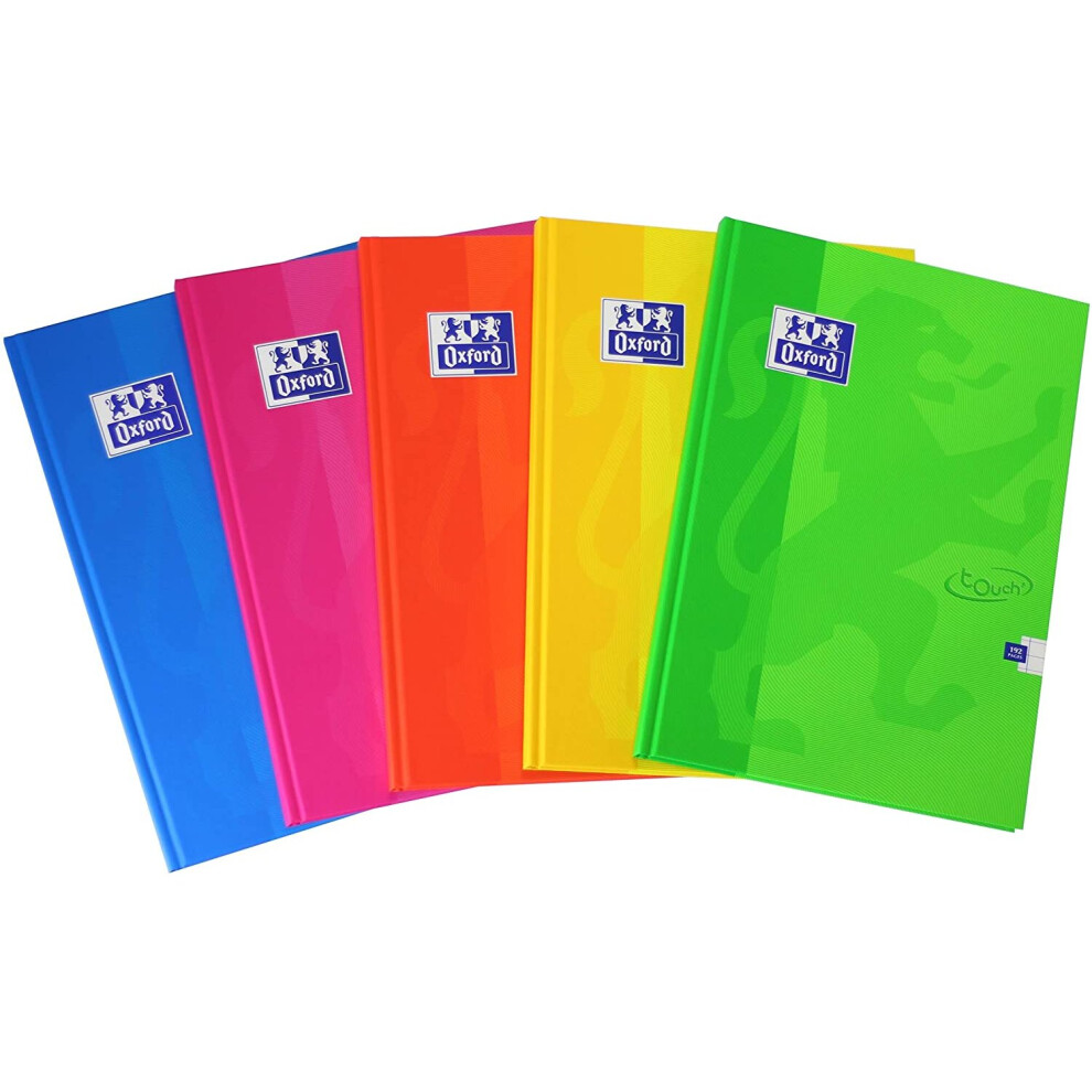 Oxford Touch, A4 Notebook Hardcover, Lined, 192 Pages, Assorted Pack of 5