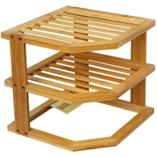 Woodluv 100% Bamboo 3 Tier Corner Shelf Storage Space Saver Unit Tidy Cupboard Organiser