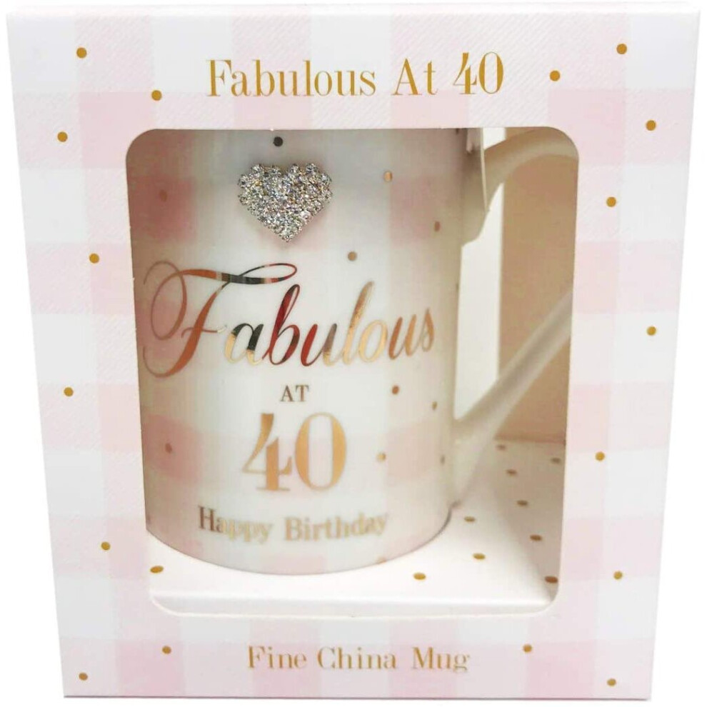 Fabulous 40th China Mug Age Happy Birthday Diamante Boxed Gifts Women for Her