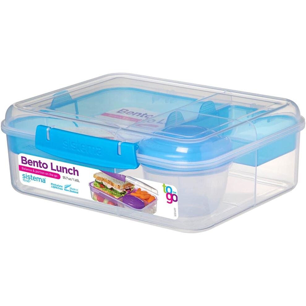 Sistema Bento Box TO GO | Lunch Box with Yoghurt/Fruit Pot | 1.65 L | BPA-Free | Blue | 1 Count