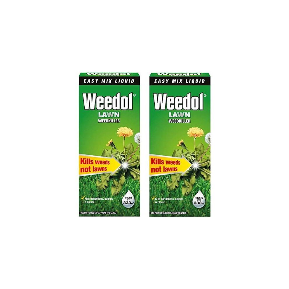 2 x Weedol / Verdone Extra Lawn Weedkiller Kills Weeds 500ml Treats 333m2 Garden New (Total 1L 1 Litre)