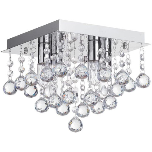 Litecraft Orlando Light Small Square Bathroom IP44 Rated Flush Mounted Ceiling Light in Chrome (4 Light)