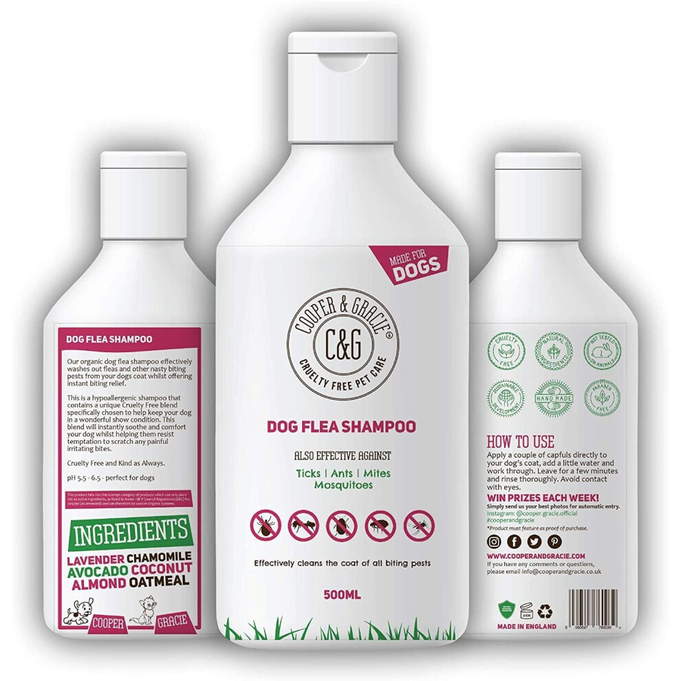 Flea Shampoo For Dogs 500ml - Sensitive Itchy Skin Dog and Puppy Grooming - Medicated Fleas Treatment