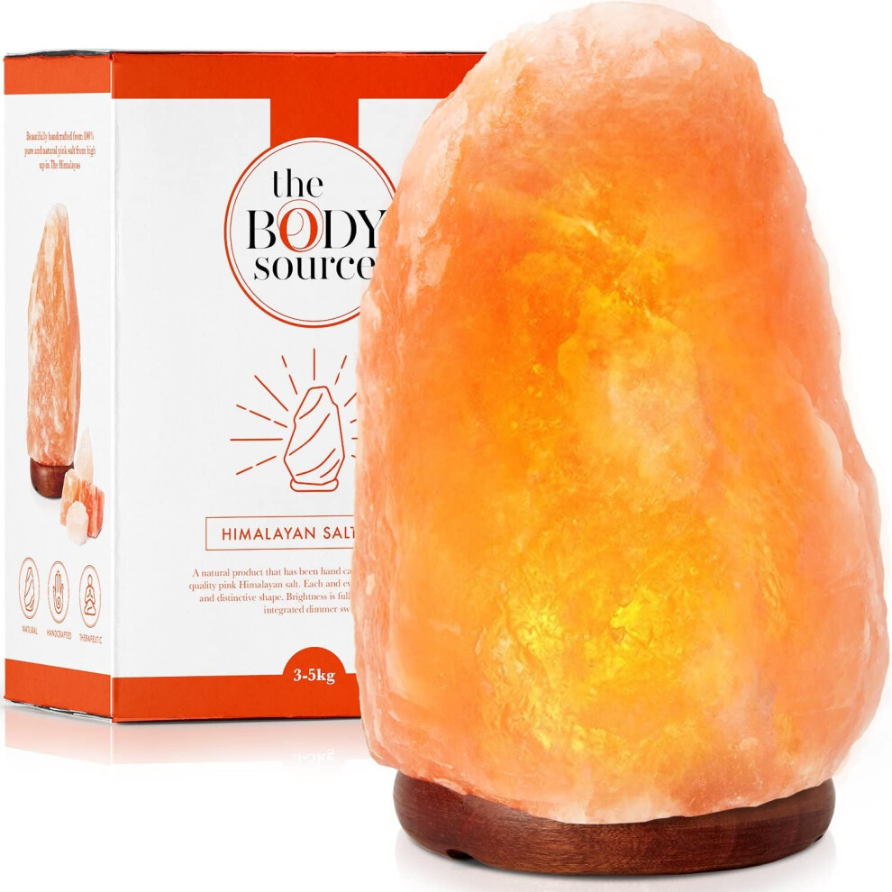 Visit-The-The-Body-Source-Store The Body Source Himalayan Salt Lamp (3-5Kg) With Dimmer Switch - All Natural And Handcrafted With Wooden Base