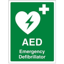 VSafety AED Emergency Defibrillator Sign - Portrait - 150mm x 200mm - Self Adhesive Vinyl