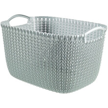 Curver Knit Large Rectangular Plastic Storage Basket, Misty Blue, 19 Litre