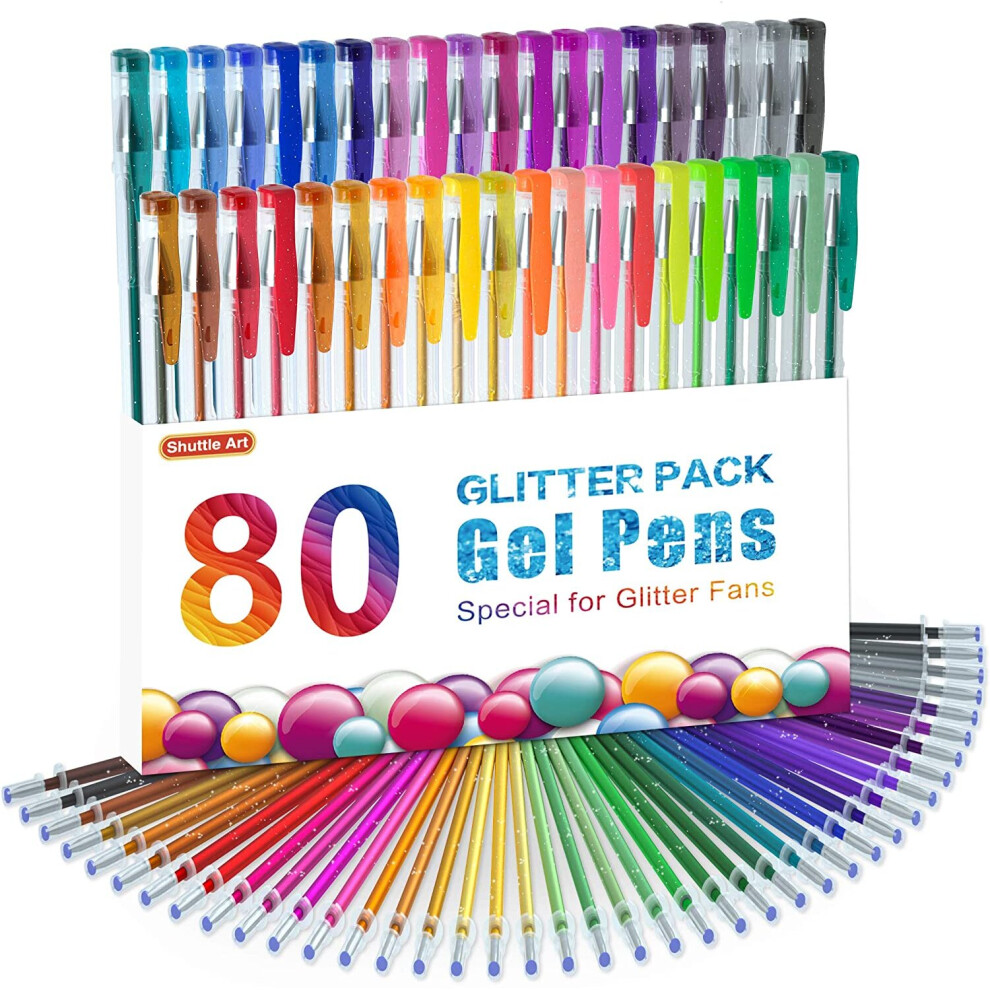 Glitter Gel Pens, Shuttle Art 80 Colours Gel Pens 40 Colours Glitter Gel Pen Set with 40 Refills for Adult Colouring Books...