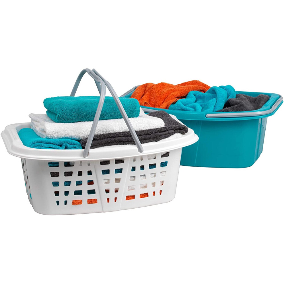 Beldray LA030450TQ Strong Plastic Laundry Baskets with Handles, Lattice Effect and Tub, Set of 2, White/Turquoise, Set of Two