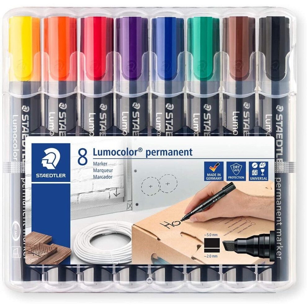 Staedtler Lumocolor 350 Wp8 Chisel Tip Permanent Marker - Assorted Colours (Pack Of 8)
