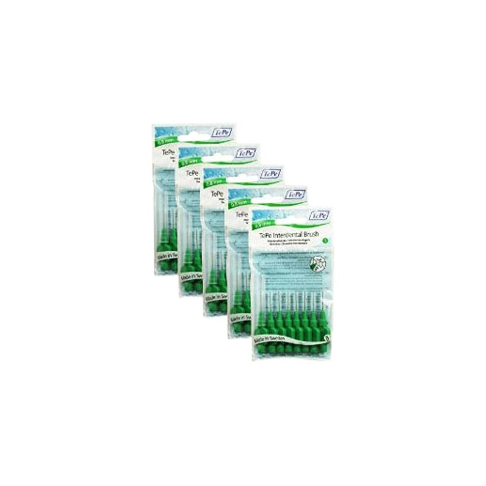 TePe 118260B Plastic Original Interdental Brush, 0.8 mm, Size 5, Green, Total 40, Pack of 5