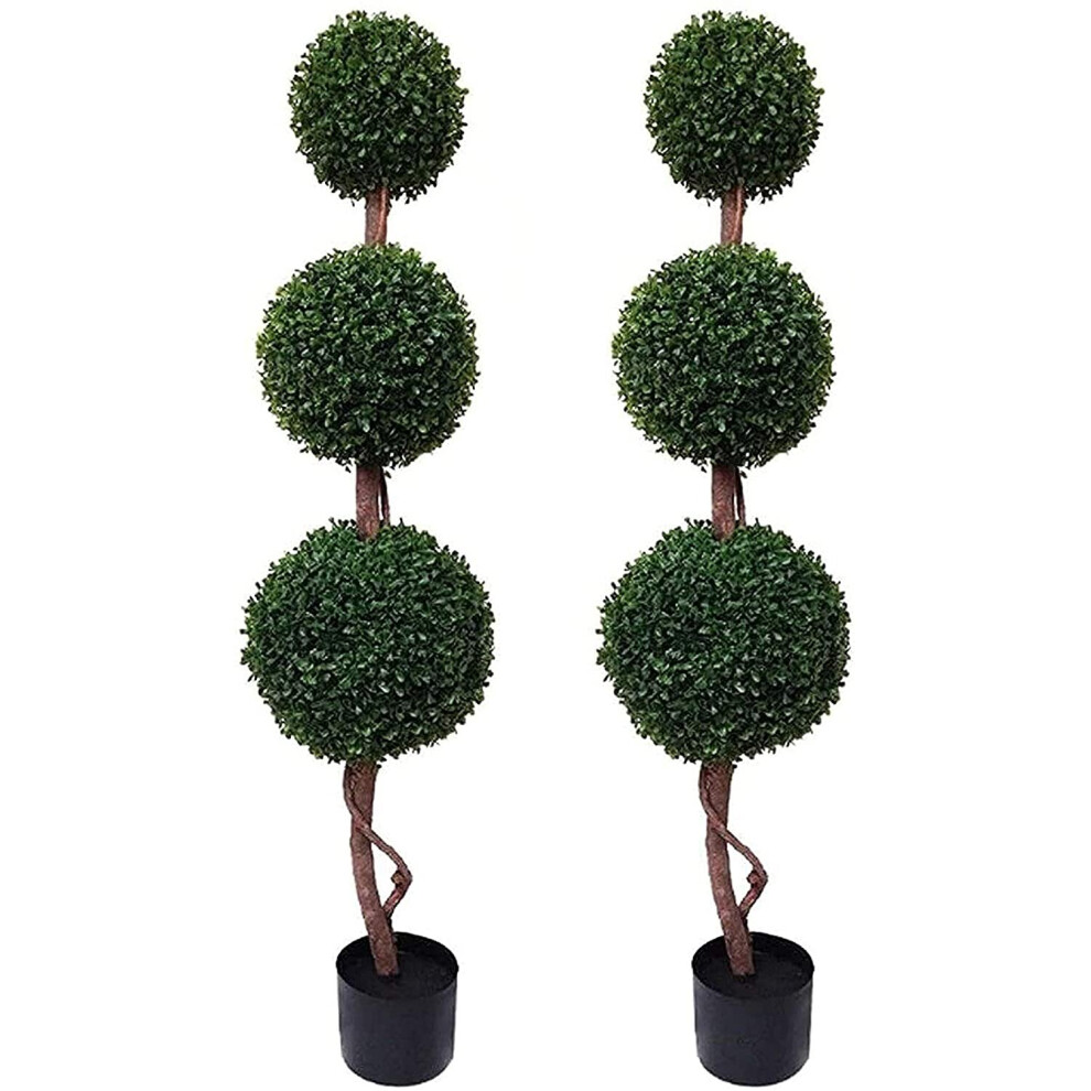 GreenBrokers Triple Ball Artificial Boxwood Topiary Trees 4ft/120cm-Best Quality (Pack of 2), Green, 120cm/4ft