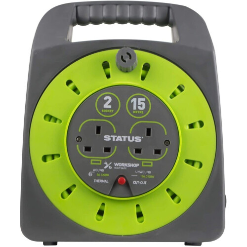 Status Status 15 m 13 A 2 Socket Outlet Cable Reel - Green/Grey