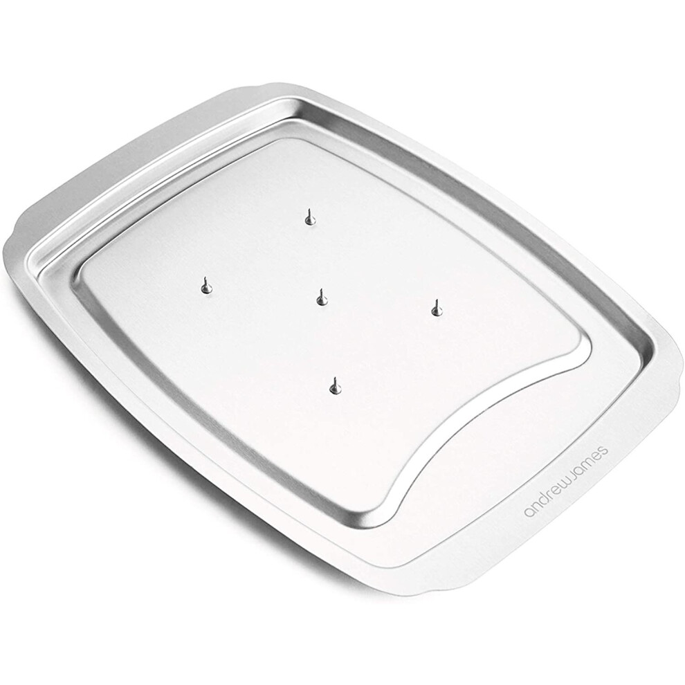 Andrew James Stainless Steel Spiked Meat And Poultry Carving Tray With Safety Guards And Lipped Rim