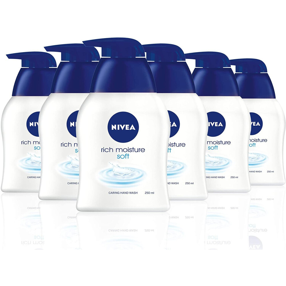 NIVEA Hand Wash, Rich Moisture Soft Soap, Pack of 6 (6 x 250ml), Moisturising Hand Soap Gently Cleanses and Cares for Your Skin...