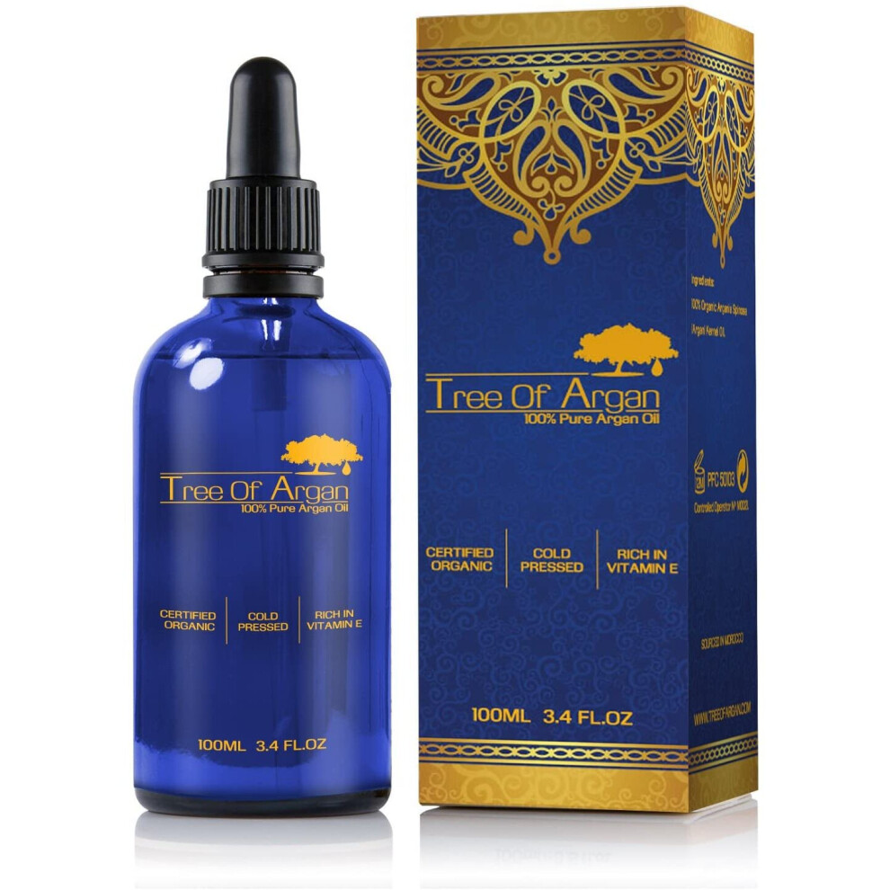 Argan Oil - 100% Pure Organic Cold Pressed Produced and Bottled in Morocco Perfect for Skin, Hair and Nail - High Vitamin E...