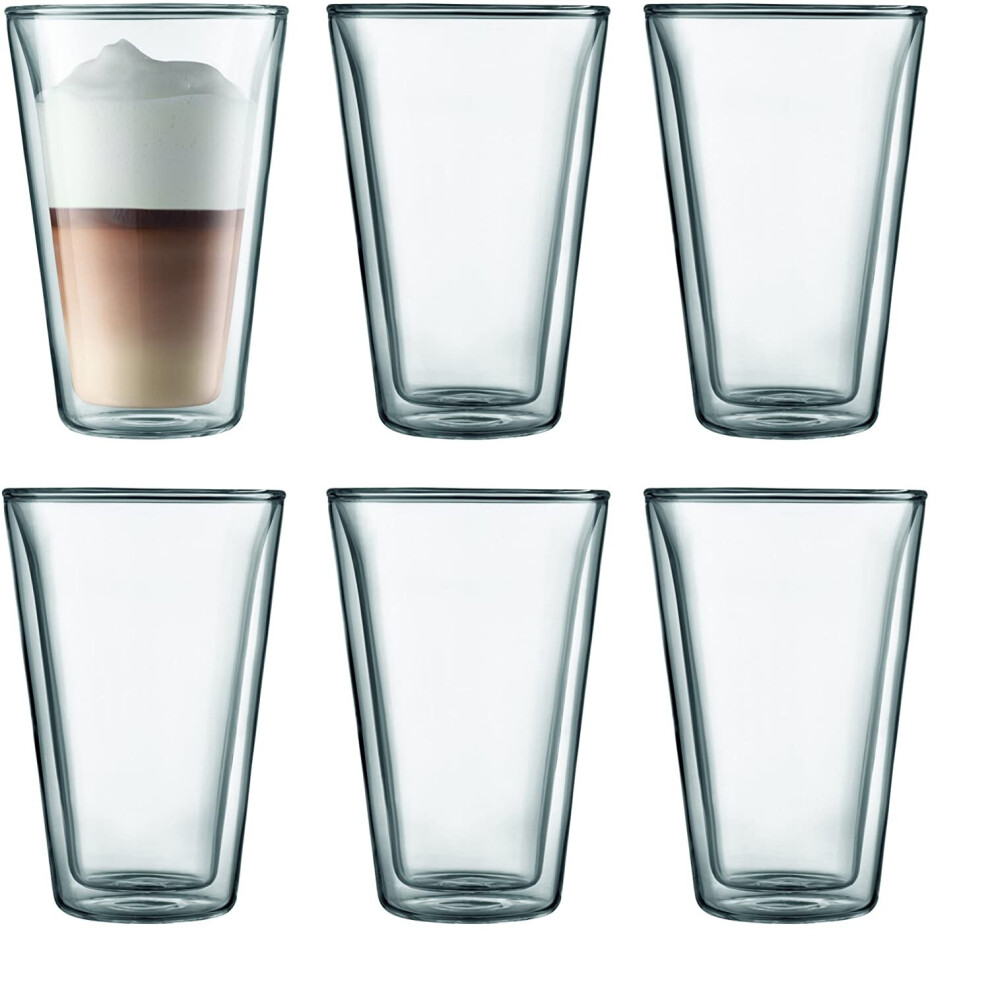 Bodum Canteen Double Wall Glass Set, Mouth Blown Borosilicate Glass - 0.4 L, Transparent, Pack of 6