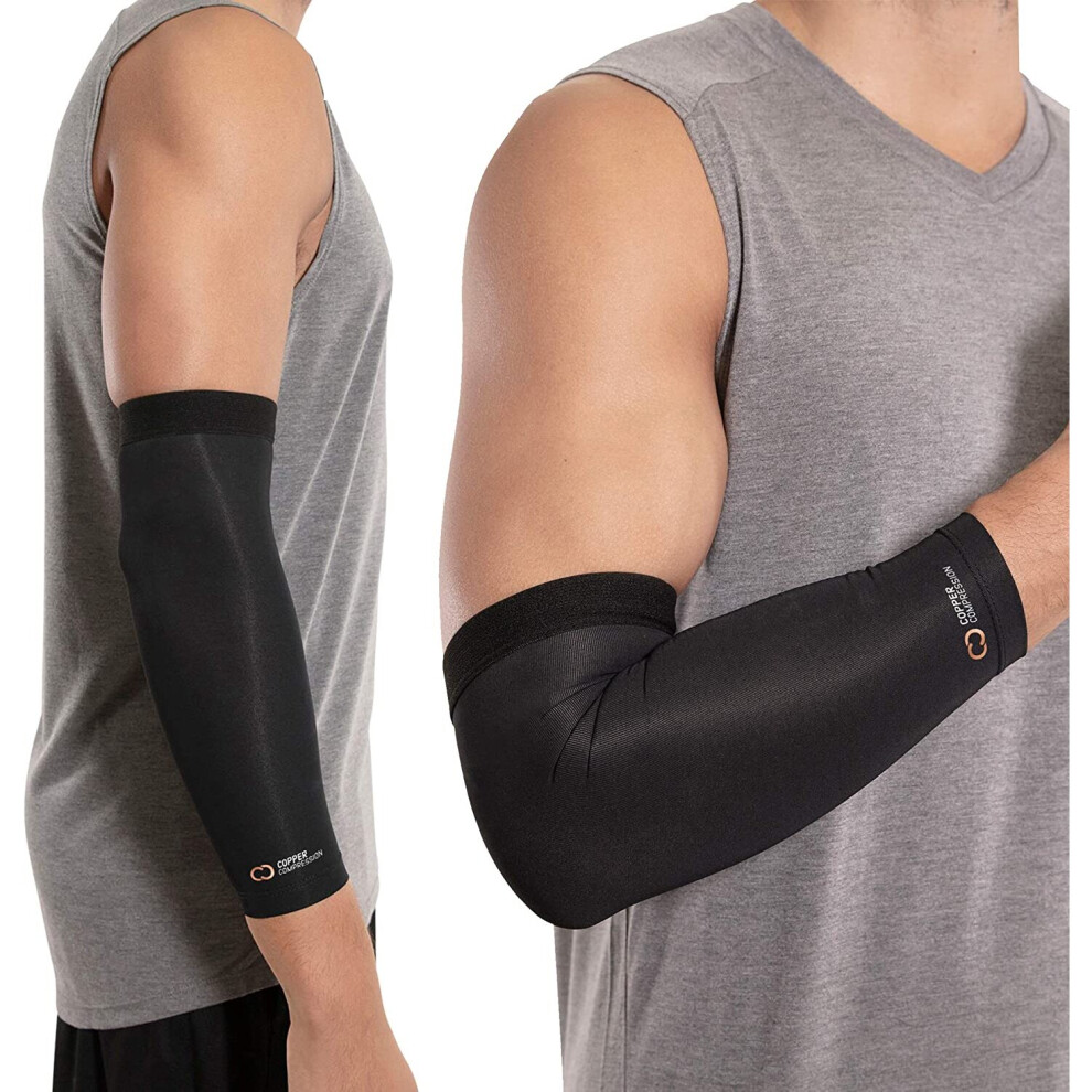 Copper Compression Recovery Elbow Sleeve, 1 Guaranteed Highest Copper Content! Best Copper Infused Fit - Wear Anywhere. Support...