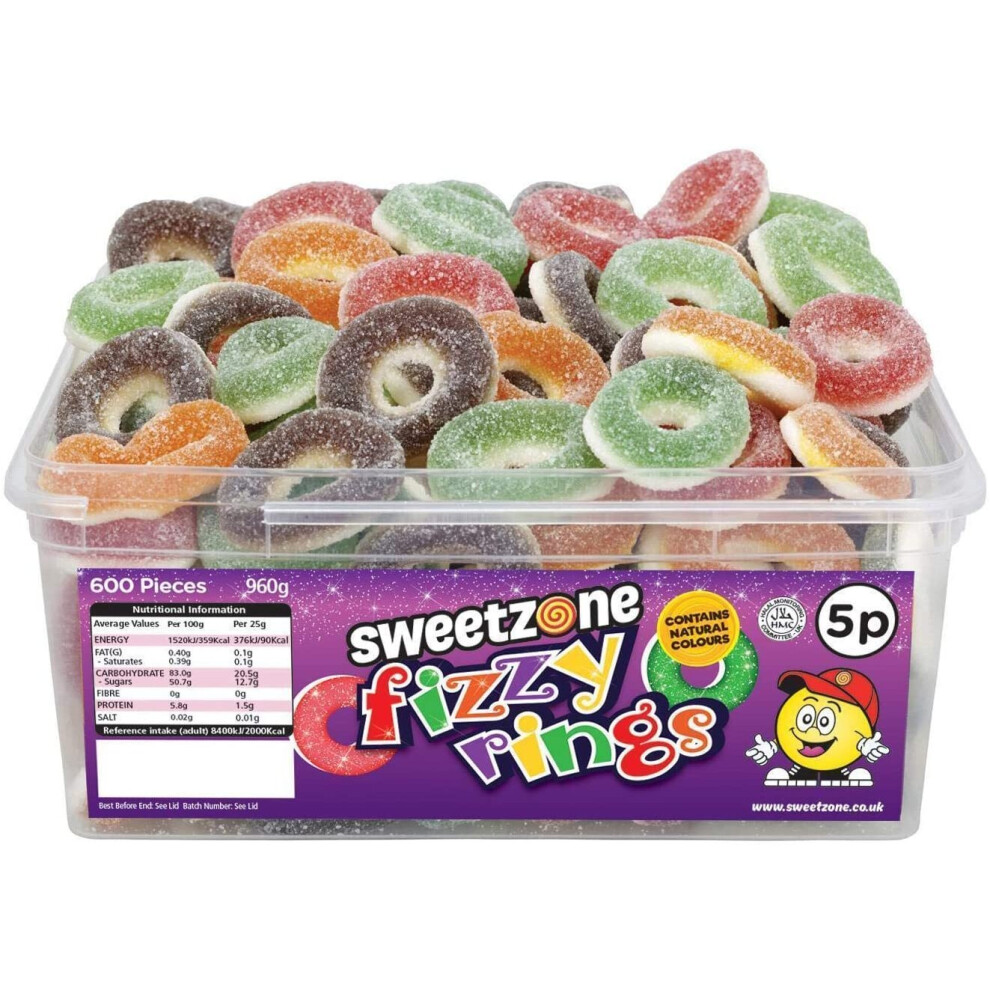 SweetZone Fizzy Rings 740g Tub of HMC Approved 100% Halal Sweets