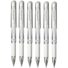 Uni Ball White Signo Pen Broad Metallic Gel Ink Rollerball Metal 1mm Tip Nib 0.65mm Line Width With Rubber Grip UM-153 (Pack Of 6)