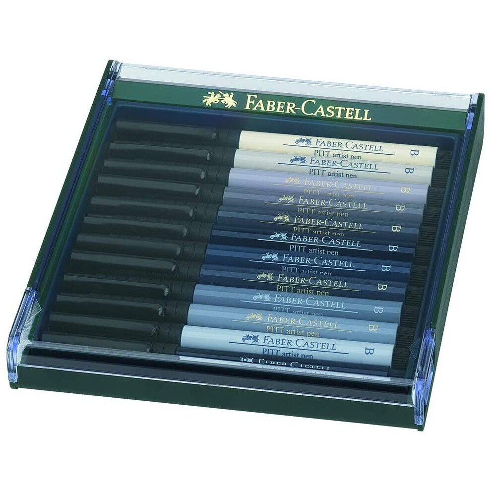 Faber-Castell PITT Artist Brush Pen Set of 12 Grey Colours In a Robust Workstation