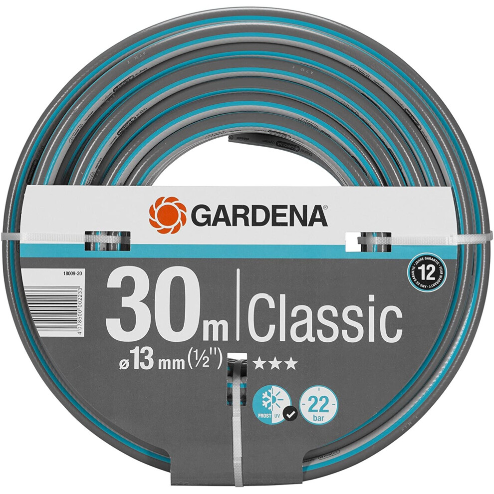 GARDENA Classic Hose, 13 mm (1/2 Inch), 30 m: Universal garden hose of robust cross-weave, 22 bar burst pressure, UV resistant,...