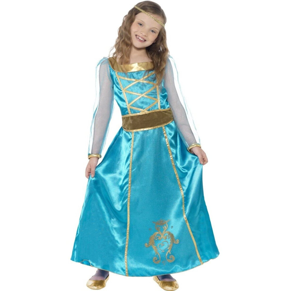 Smiffy's Children's Medieval Maid Costume, Dress, Headband, Ages 4-6, Colour: Turqoise, 44105