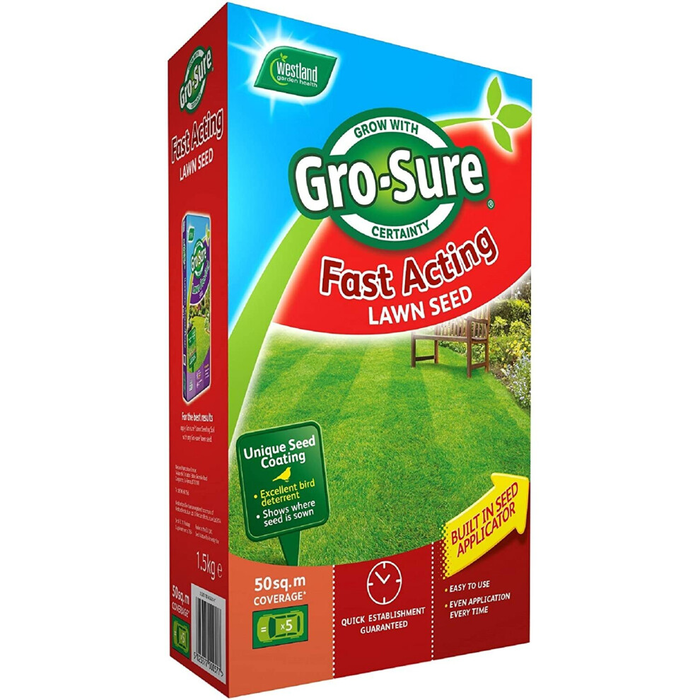 Gro-Sure Fast Acting Grass Lawn Seed, 50 m2, 1.5 kg