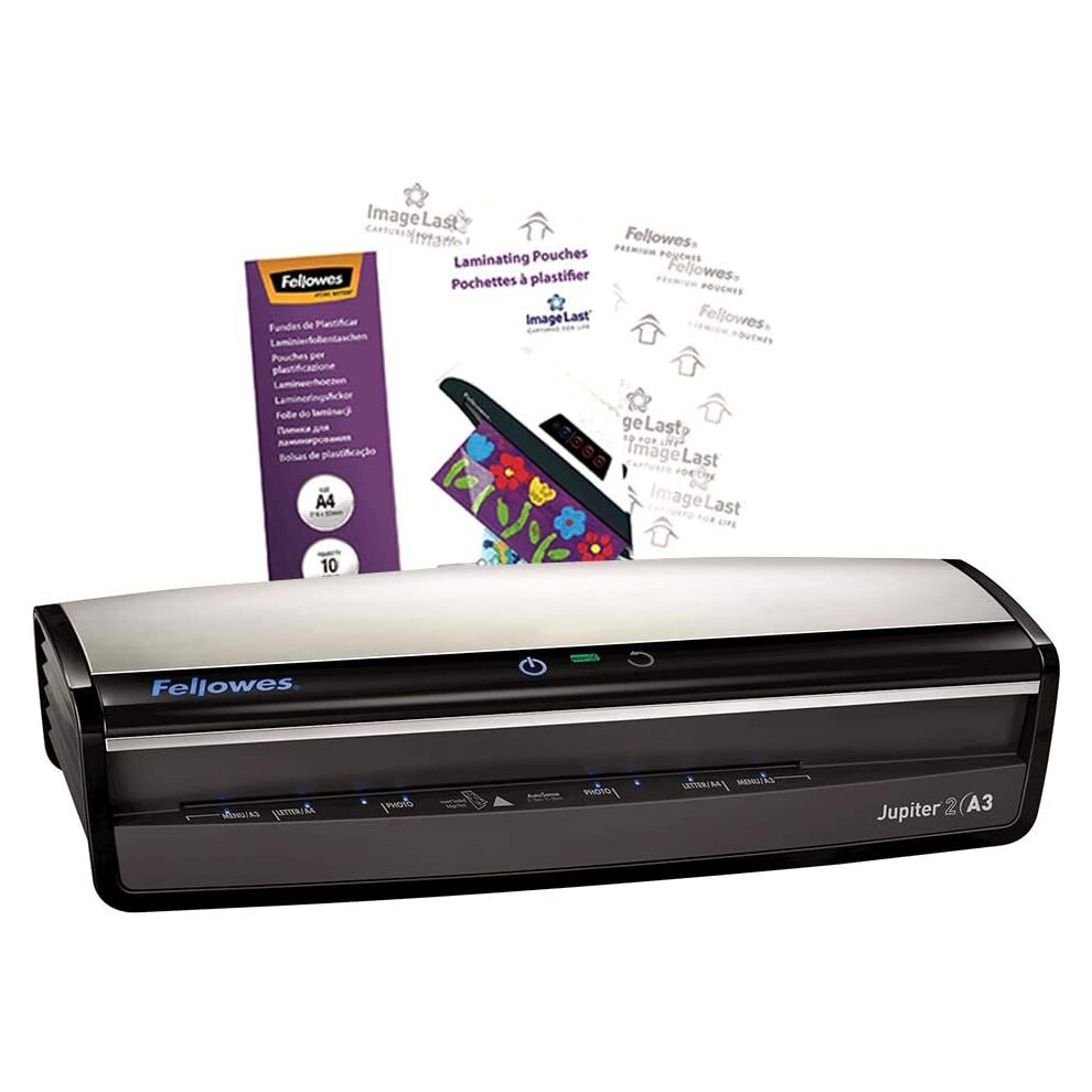 Fellowes Jupiter 2 A3 Office Laminator, 80-250 Micron, Rapid 1 Minute Warm Up Time, Including 10 Free Pouches