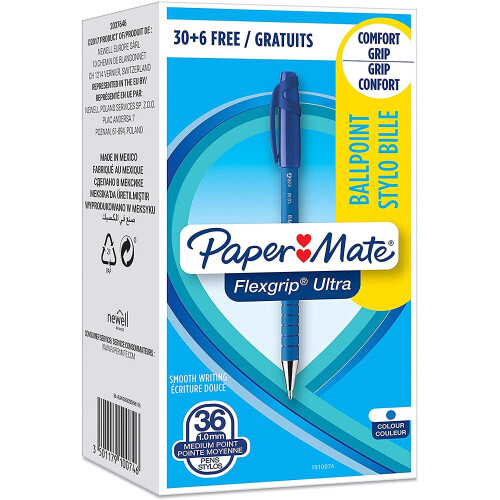 Paper Mate pack de 30+6 stylo à bille FlexGrip Ultra, bleu