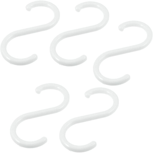 Sourcingmap a13030600ux0827 Plastic S-Shape Clothing Baskets Hanger Hook - White (5 Pieces)