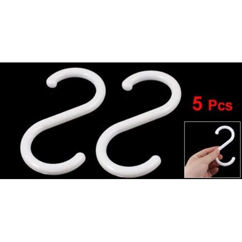Sourcingmap a13030600ux0827 Plastic S-Shape Clothing Baskets Hanger Hook - White (5 Pieces) 1