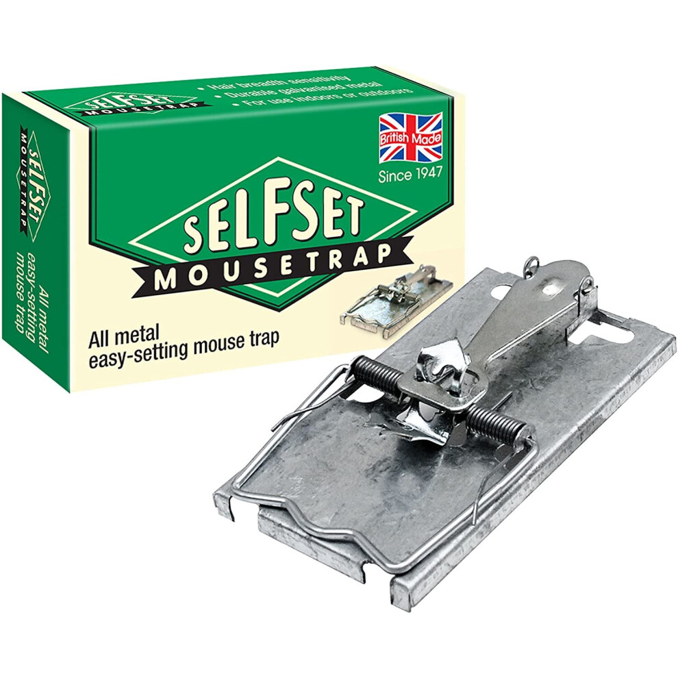 Selfset Mouse Trap (Classic Design, Rust-Resistant Springs, Galvanised Metal Rodent Pest Trap for Use Indoors and Outdoors)