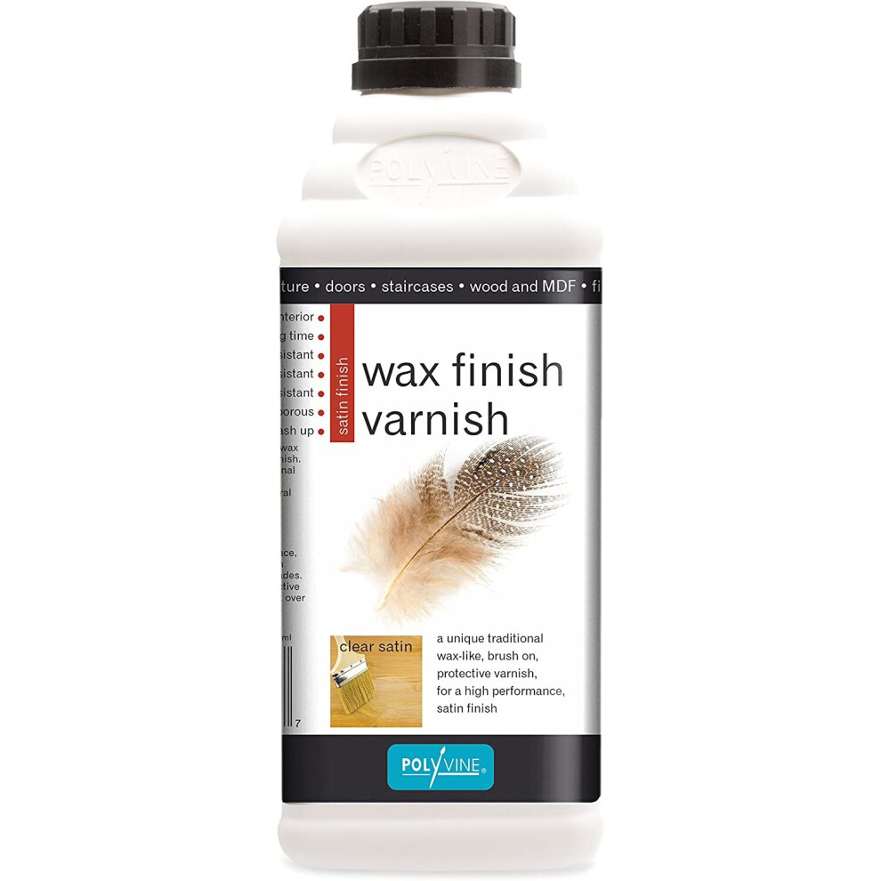 Polyvine Clear Satin Finish Wax Finish Varnish 1 Litre Brush On Wax Varnish