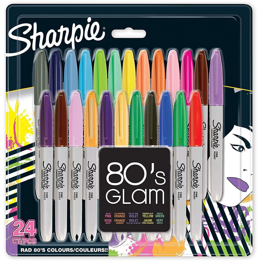 Sharpie Permanent Markers | Fine Point | 80s Glam Colours | 24 Count