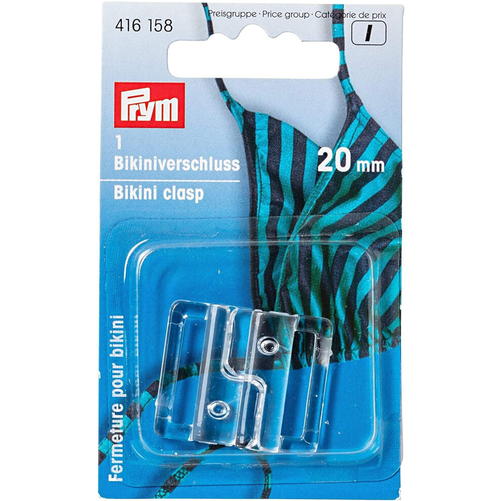 Prym Bikini and Belt Clasp Hook Plastic 20 mm Transparent
