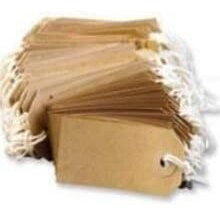 50 Small Brown/Buff (Manilla) Strung 70x35mm Tag/Tie On Luggage Labels