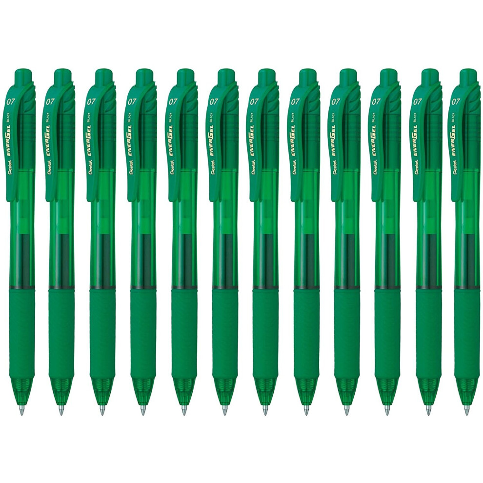 Pentel EnerGel BL107-D Gel Ink Roller Ball Pen with Click Top Stroke, 0.35 mm - Green (Pack of 12)