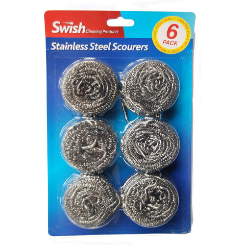 Pack of 6 stainless steel scourers