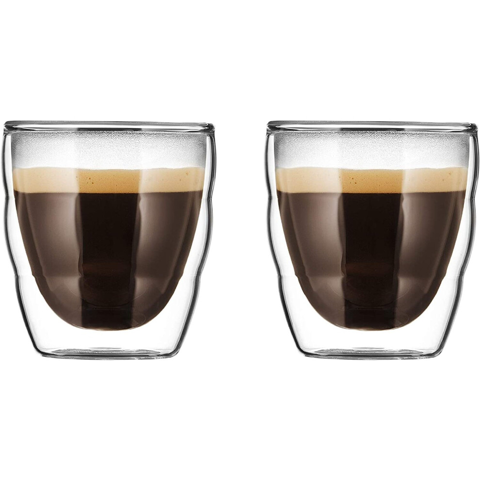 Bodum PILATUS Glass Set (Double-Walled, Isolated, Dishwasher Safe, 0.08 L, 3 oz) - Pack of 2, Transparent