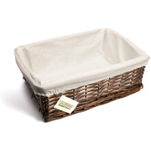 woodluv Brown Wicker Storage Basket W/Off White Cloth Lining Xmas Hamper - Large