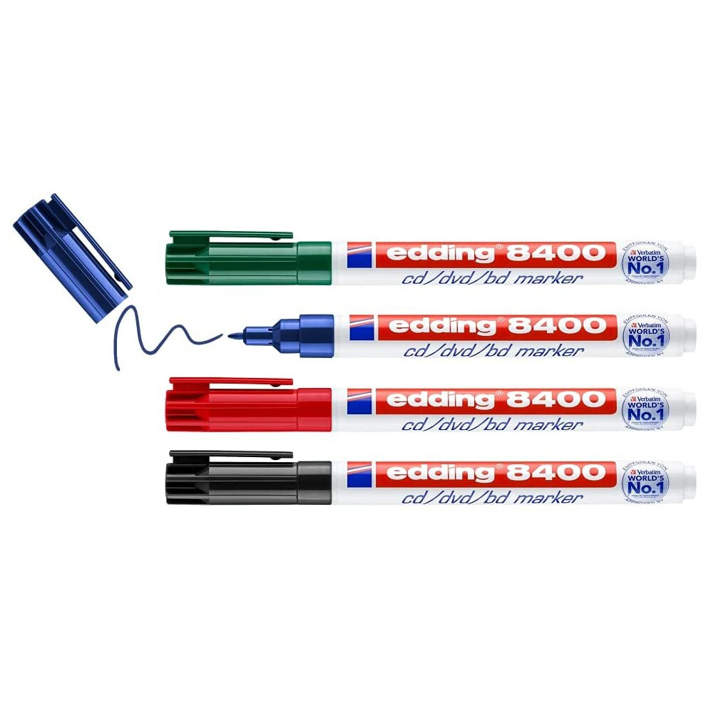 Photos - Felt Tip Pen Edding 8400 CD/DVD/BD Marker - Multi-Coloured - 4 Pens - Fine Round Nib 0.5-1 mm - For Permanent Labelling Of Cds, Dvds And. 
