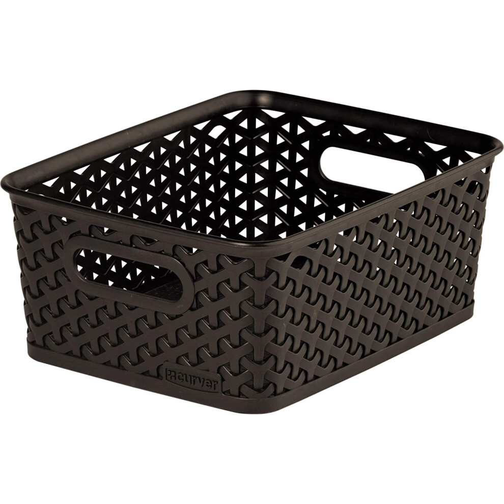 Curver My Style Small Rectangular Plastic Storage Basket, Dark Brown, 4 Litre