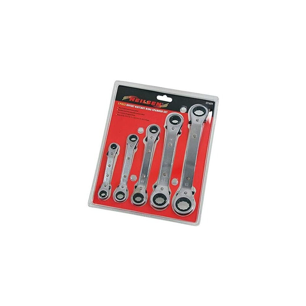 Neilsen CT1624 5 Piece Offset Ratchet Ring Spanner Set, Silver