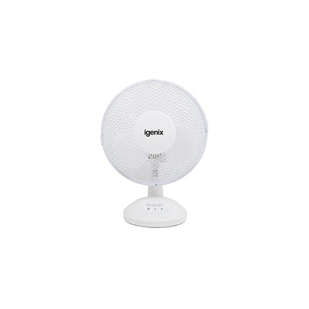 Igenix Df9010 9-Inch Portable Desk Fan - 2-Speed Quiet Oscillating With Tilt, Desktop/Bedside (Home & Office) White