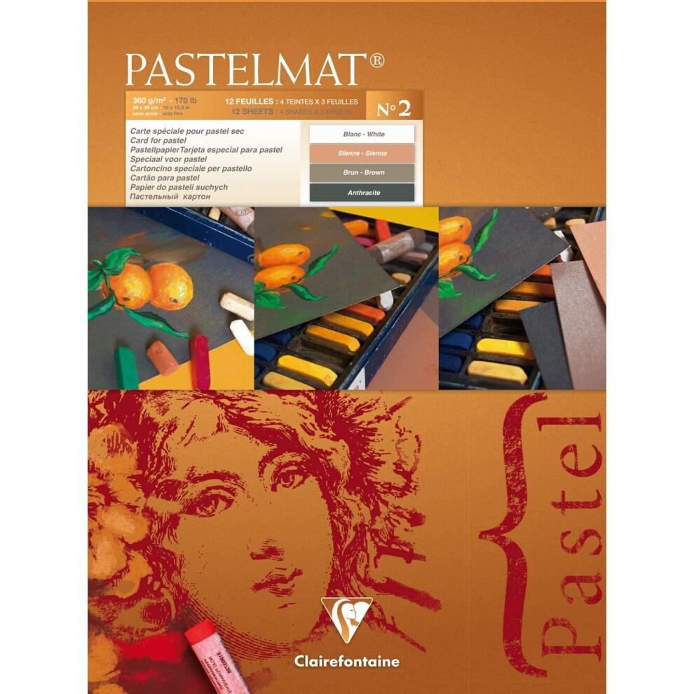 Clairefontaine 96008C PastelMat Pastel Card Pad No2, 360 g, 30 x 40 cm, 12 Sheets - Assorted Colours