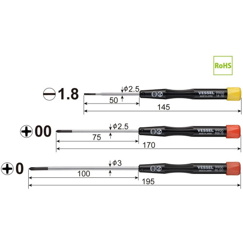 Vessel 125610 9902 Precision Screwdriver Set 1